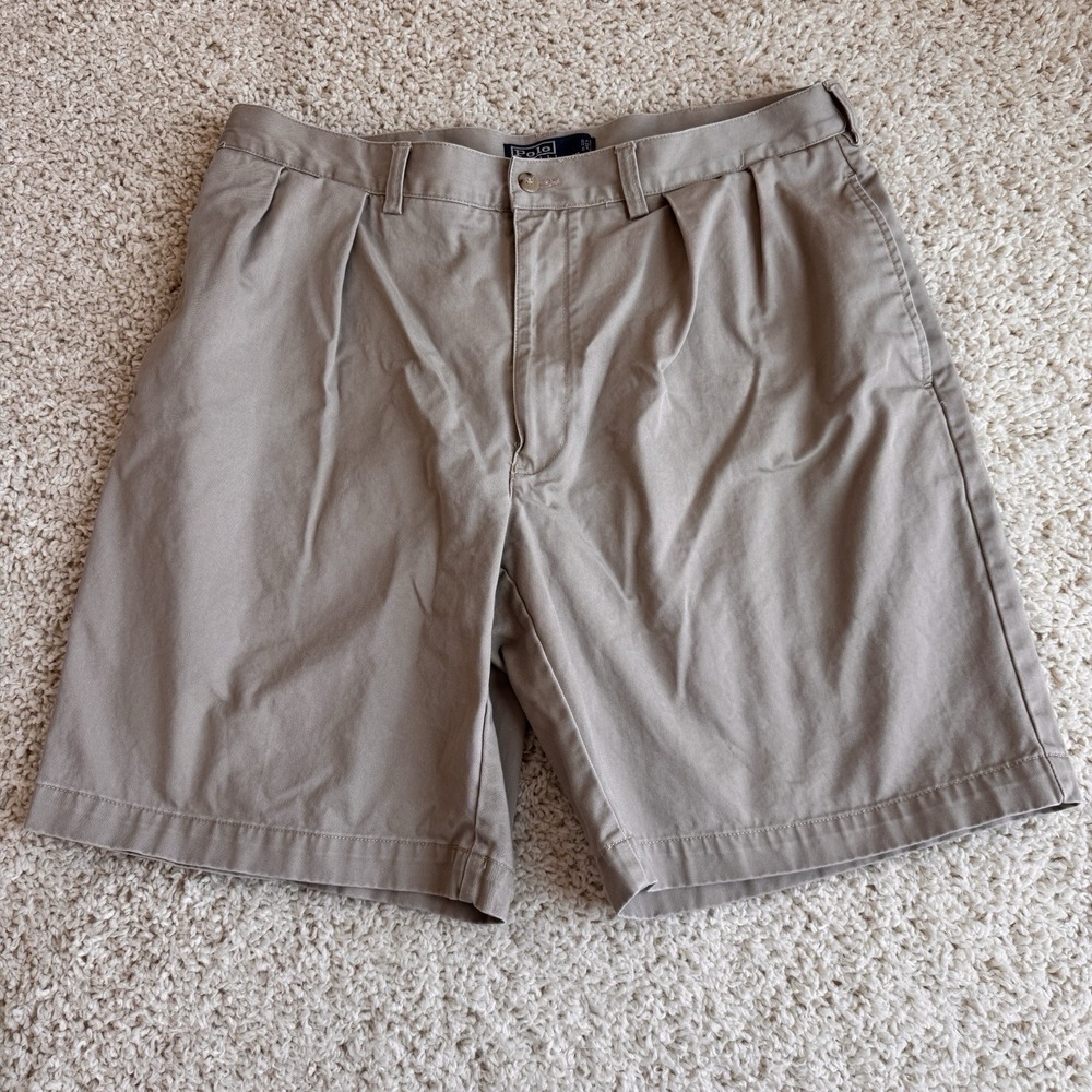 Polo Ralph Lauren Tyler Short Mens 36 Khaki Excellent Pleated Chino Cotton